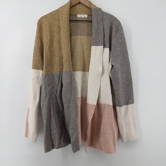 Honey Punch Color Block Open Front Cardigan Knit Sweater Women XXL Gray Tan Cozy - Picture 1 of 7